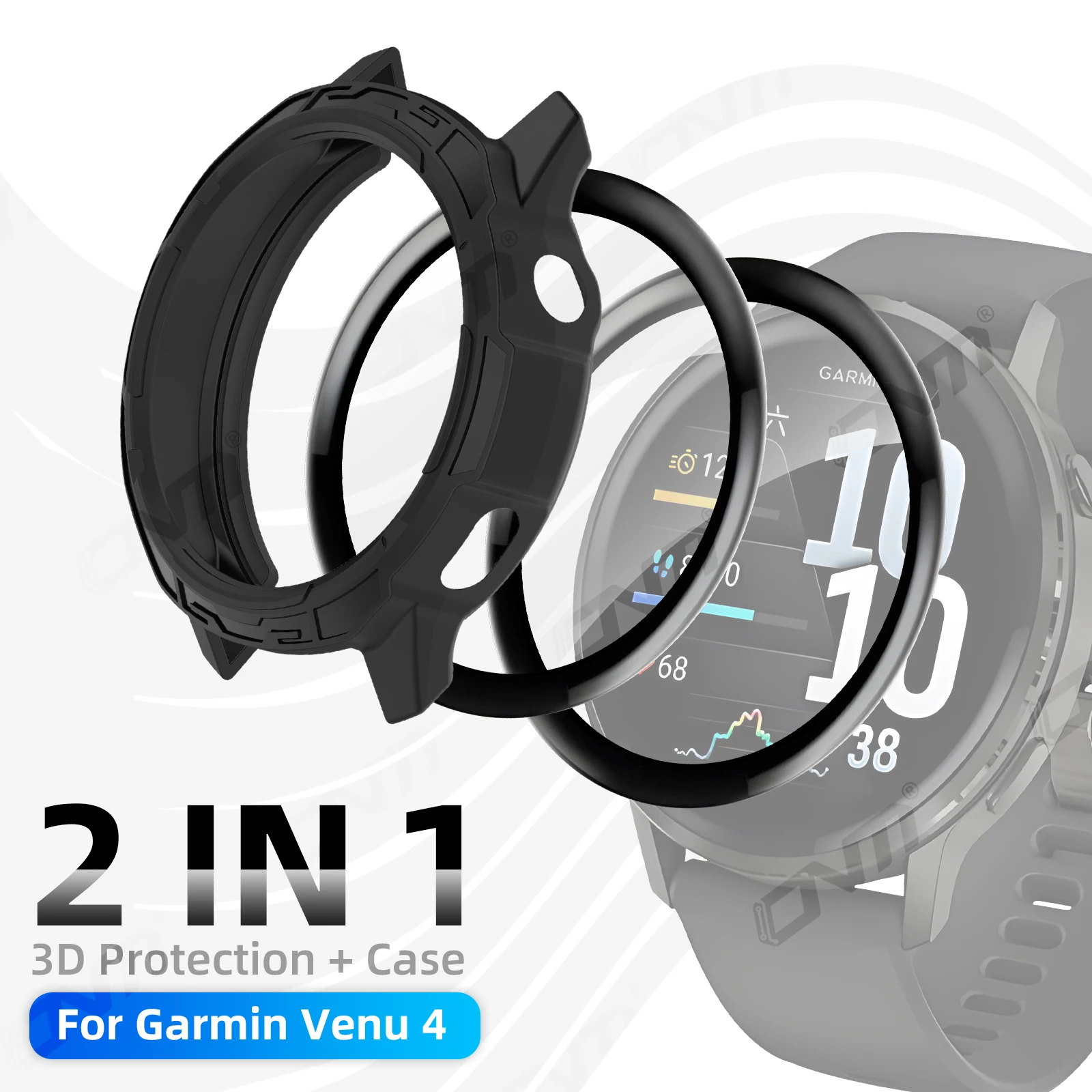 Vidrio 2 en 1 + funda para Garmin Venu 4 41 mm 45 mm, protector de pantalla de vidrio templado y accesorios de cubierta protectora de silicona para parachoques