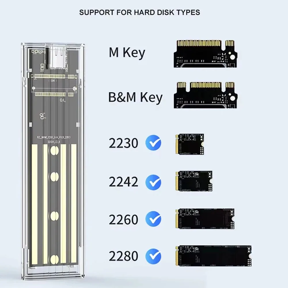 M.2 NVME PCIe NGFF SATA protocolo Dual SSD carcasa transparente USB tipo C 10Gbps PCI-E M2 SSD caja de disco duro externo transparente - imagen 4