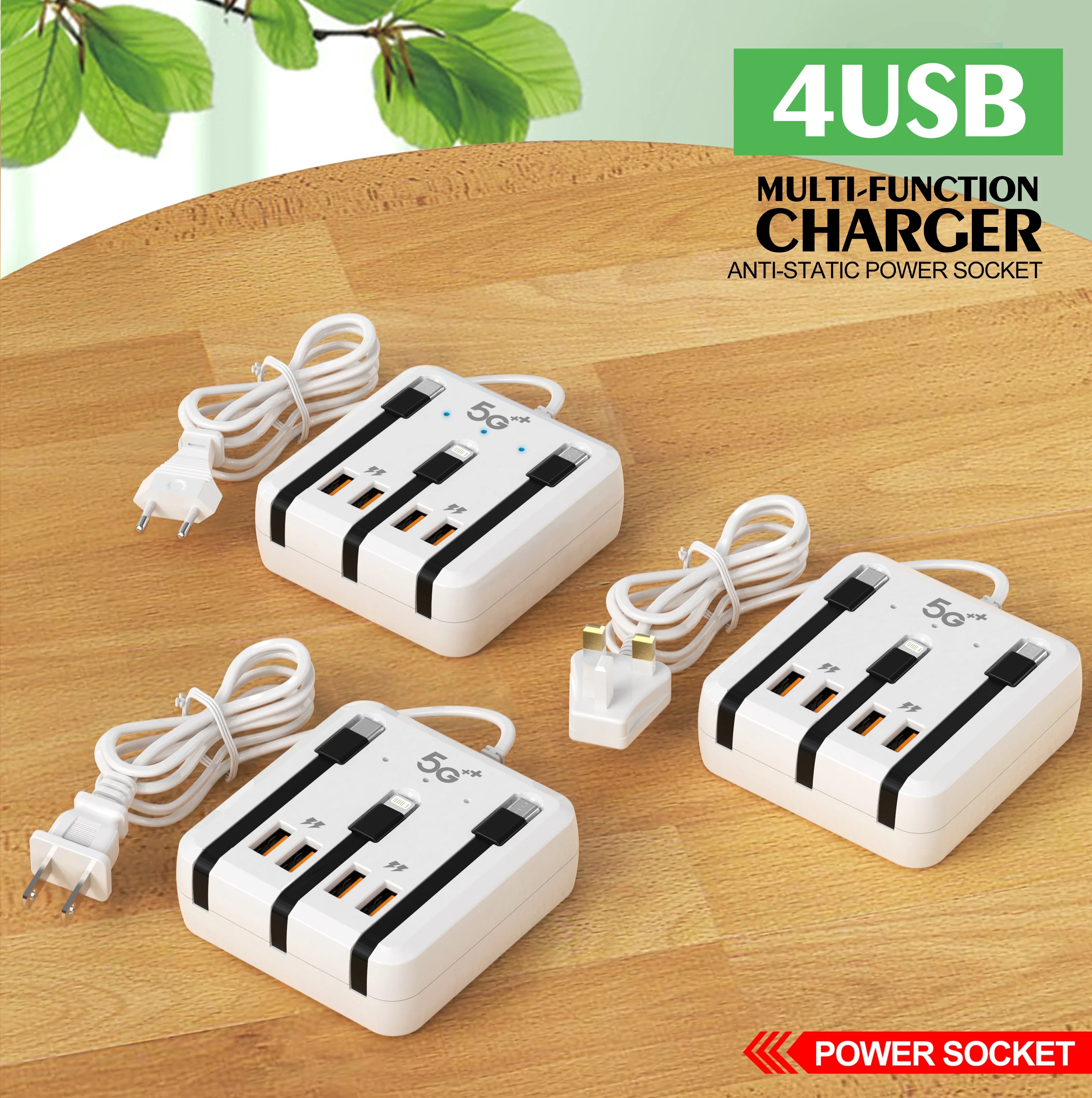 Cargador USB tipo C de 120W, dispositivo de carga rápida, 4 puertos, multifunción, para escritorio, para iPhone, Xiaomi, Samsung y Huawei - imagen 5
