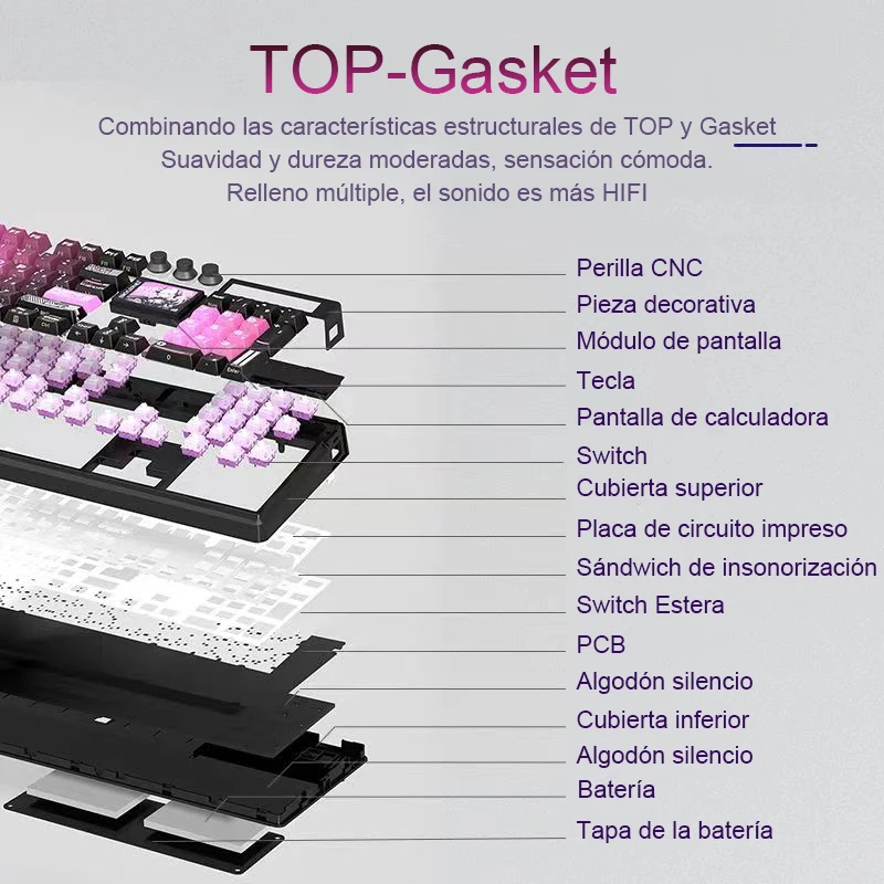 SKYLONG GK104 Pro teclado mecánico inalámbrico interruptor silencioso intercambiable en caliente pantalla personalizada/perilla barra espaciadora dividida PBT tecla RGB retroiluminación calculadora teclado para juegos - imagen 4