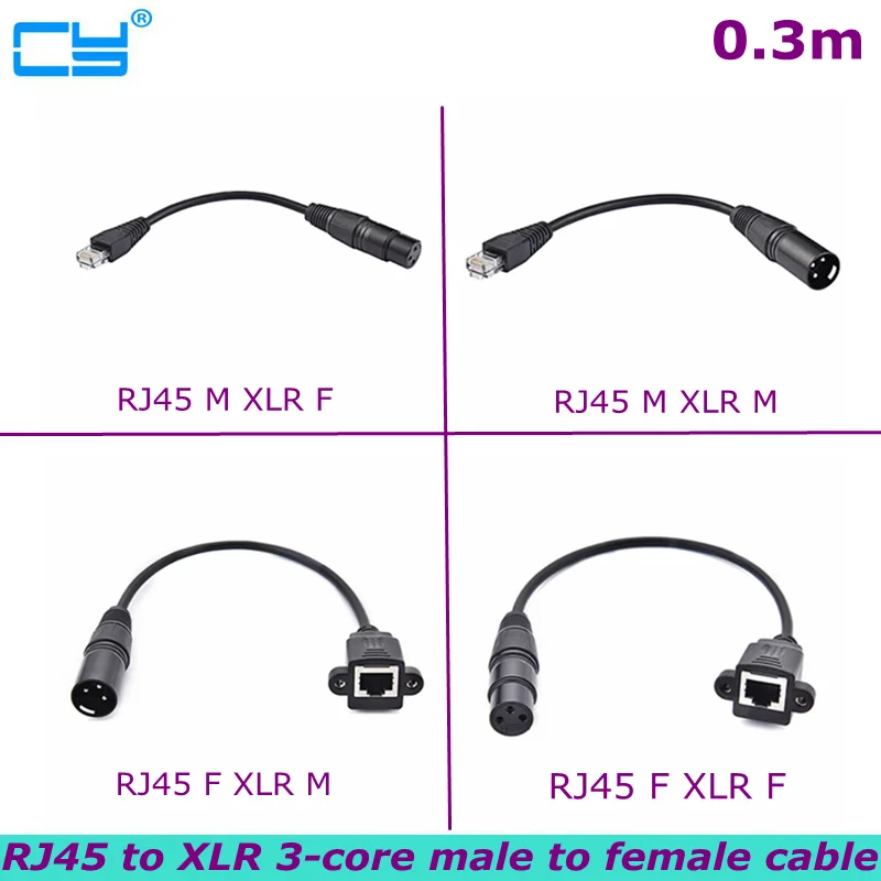 Cañón de Audio de 0,3 m, Cable RJ45 giratorio de tres núcleos, micrófono, par de cañón XLR, Cable de equilibrio mezclador macho hembra Rj45
