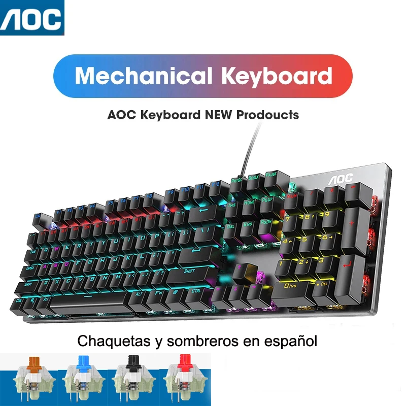 Teclado mecánico de Panel metálico GK410, 104 teclas, RGB, verde claro, negro, eje de té, esports, completamente sin impacto, para juegos de ordenador,Chaquetas y sombreros en español