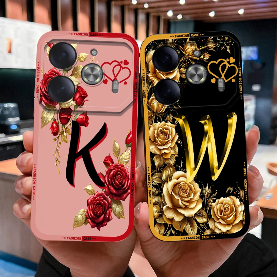 Para Tecno Pova 6 Pro 6 Neo 4G 5G Funda de teléfono suave silicona líquida romántica Rosa letras cubierta para Tecno Pova6 Funda de parachoques