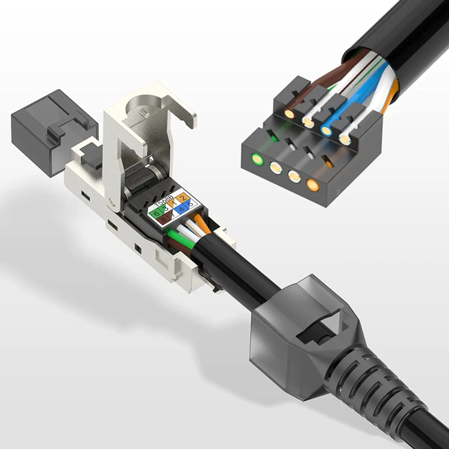 ZoeRax RJ45 CAT8 Cat7 CAT6A Conector sin herramientas, enchufe de terminación RJ45 sin herramientas Reutilizable blindado para cables Ethernet 10Gbps POE - imagen 4