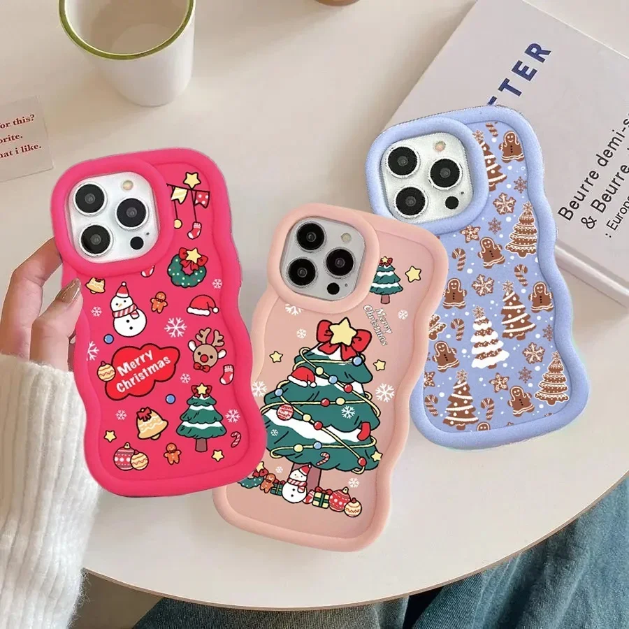 Precioso Y2K árbol de Navidad alce ciervo Color caramelo funda para Iphone 17 Air 16 15 14 Pro Max Plus 16e 11 12 13 17 Pro cubierta lateral ondulada - imagen 2