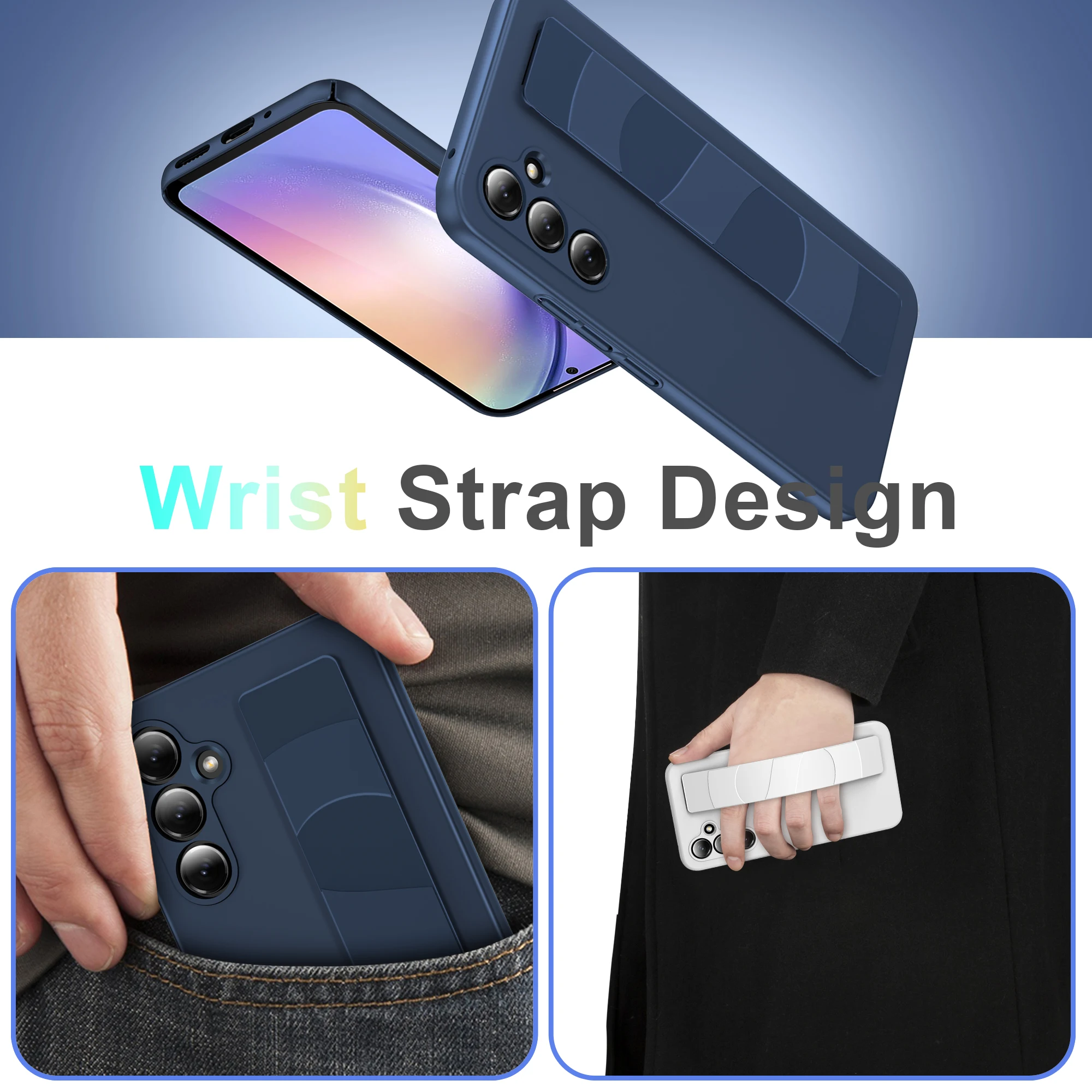 Para Samsung Galaxy A54 funda de silicona mate con correa para la muñeca para Samsung A54 funda transparente plegable a prueba de golpes cubierta trasera dura - imagen 2