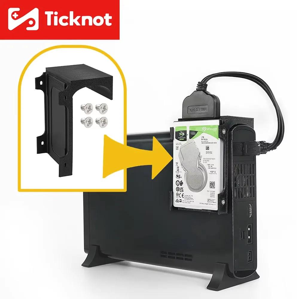 Soporte de disco duro TicKnot impreso en 3D de 2,5 pulgadas, soporte de pared HDD para soporte de montaje en pared Wii U, fijación segura