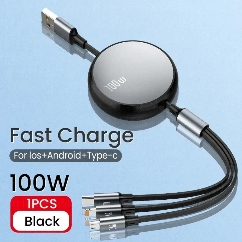 6A 100W 3 en 1 Cable USB rápido para Huawei/Honor Cable cargador Micro USB tipo C portátil retráctil 3 en 1 para iPhone Samsung