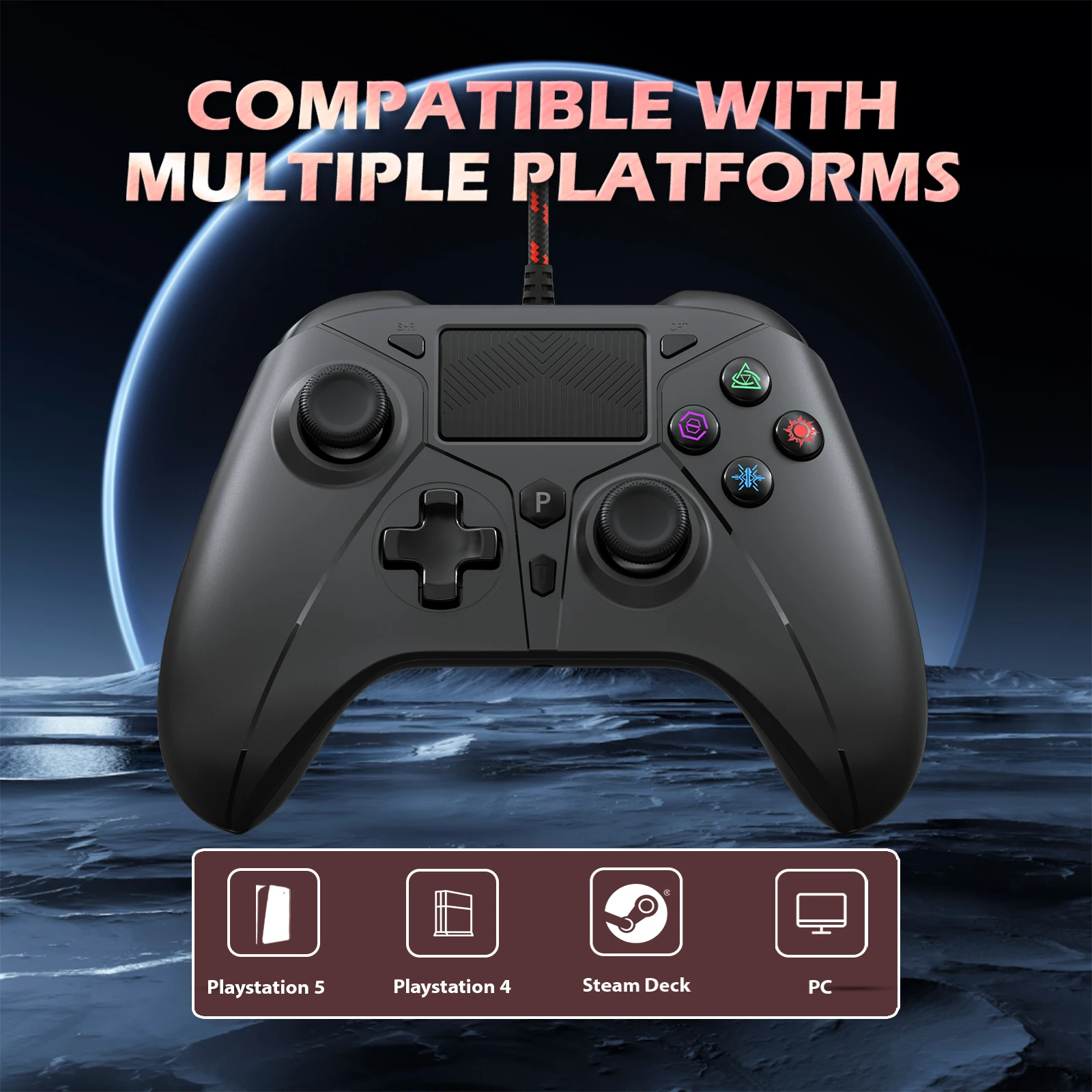 Controlador de mando Compatible con Ps5/Ps4/Pc/juegos con función Turbo/vibración Dual/3,5mm/multitáctil/función de programación - imagen 3