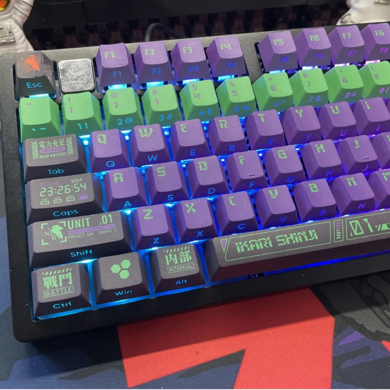 Ayanami Rei-teclas de Anime personalizadas, 128 teclas, PBT, grabado lateral, serie EVA translúcida, perfil de cereza, teclas de teclado mecánico - imagen 4