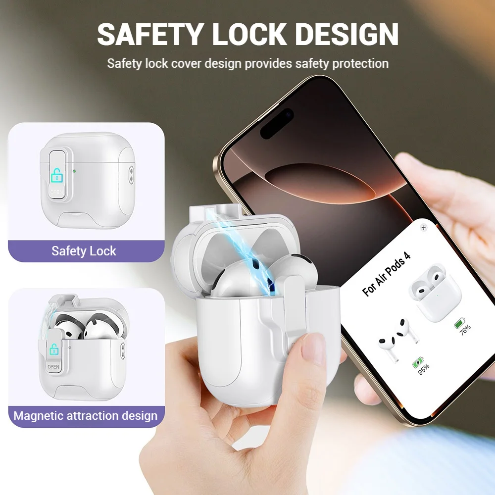 2025 para AirPods 4 3 2 1 funda con bloqueo automático con soporte para teléfono MagSafe funda protectora con cordón para AirPods Pro2 - imagen 4