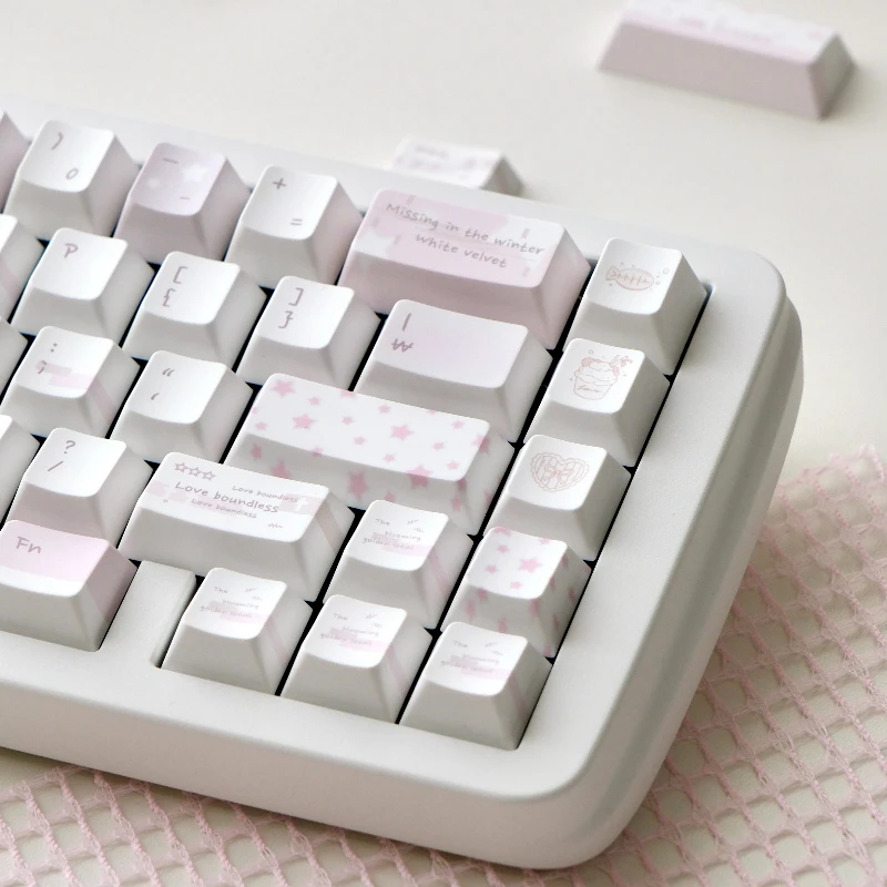Juego de teclas rosas con tema de susurro, sublimación Pbt, perfil de cereza, teclas originales personalizadas hechas a mano para regalo de teclado mecánico - imagen 4