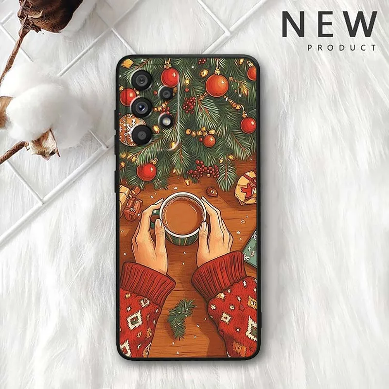 Funda con patrón navideño para niñas, funda negra para Samsung Galaxy A54 A55 A56 A70 A71 A72 A73 J4 J6 M02 M11 M12 5G - imagen 5