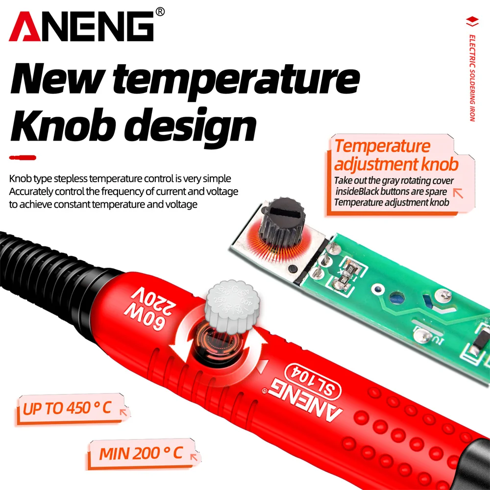 ANENG-soldador eléctrico SL104 de temperatura ajustable, 60W, EU/220V, US/110V, Kit portátil, calentador, puntas de pistola para soldar - imagen 4