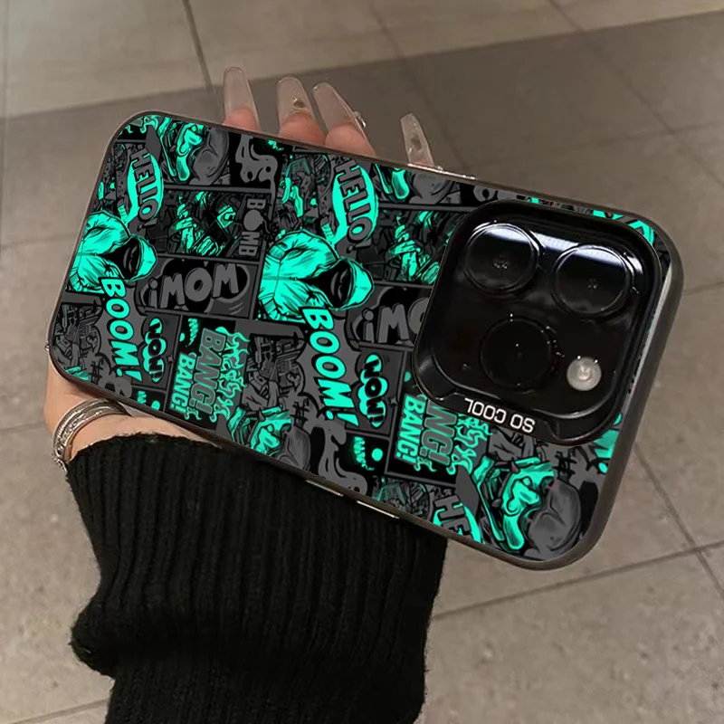 Funda de teléfono estilo cómico negro para iPhone 14 Pro Max Plus 16 15 11 12 13 Pro Max Mini X XS XR 7 8 Plus SE 2022 cubierta a prueba de golpes - imagen 4