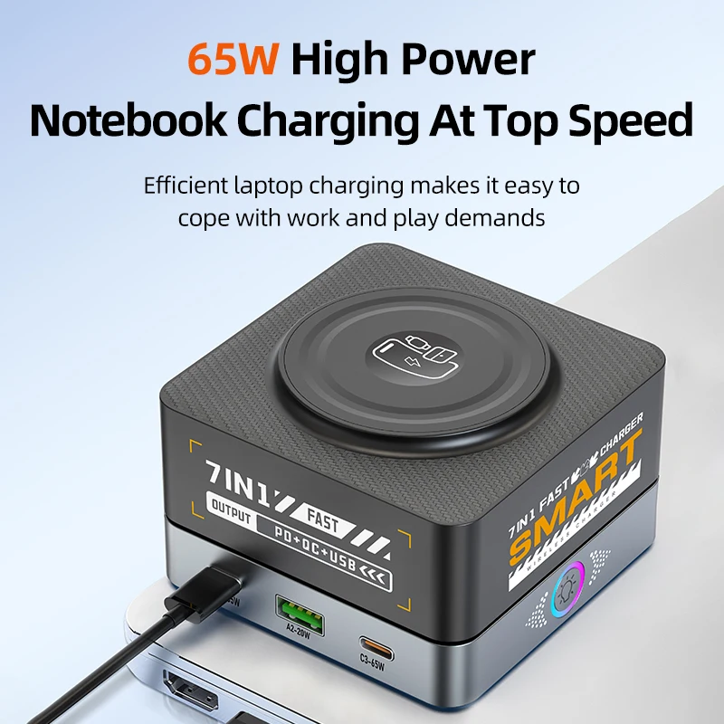 Estación de carga USB carga inalámbrica 80W PD PPS cargador rápido para portátil tableta iPhone 15 16 Samsung