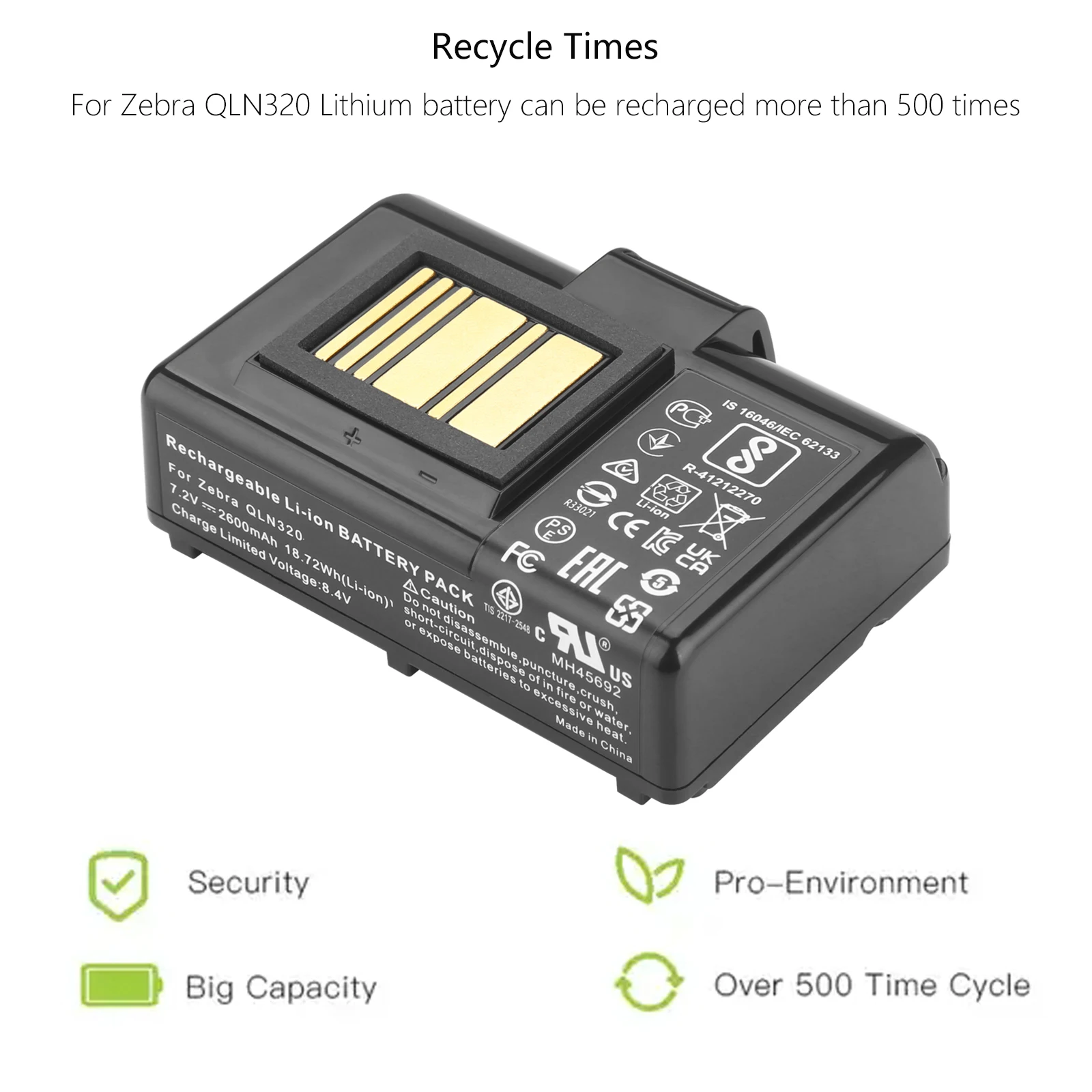 Batería de impresora portátil 7,2 V 2600mAh para Zebra QLN220/HC,QLN320,ZQ510,ZQ520,ZQ500,ZR628,ZR638,ZQ610,ZQ620,ZQ521 - imagen 5