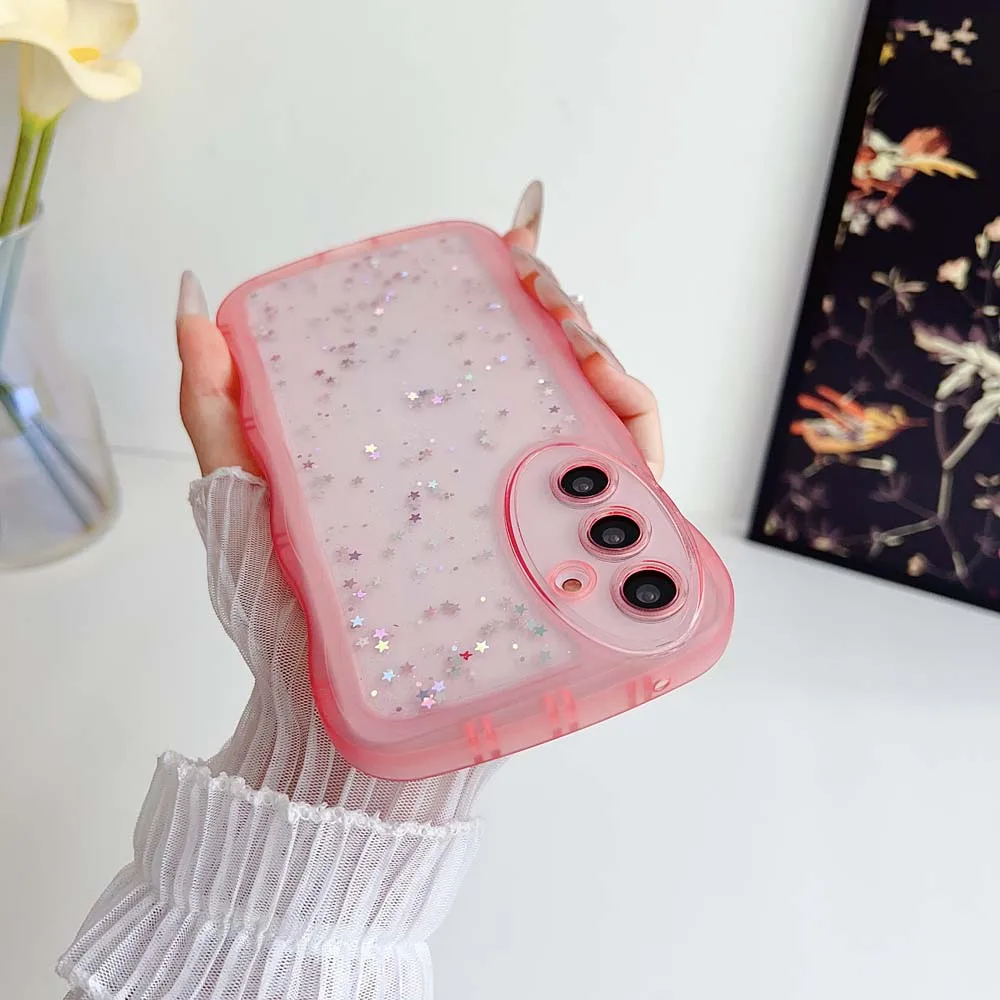 Para Samsung Galaxy S24 S23 S22 S21 Plus Ultra FE Note 20 funda bonita transparente con pegamento de goteo estrella brillo rizado híbrido cubierta a prueba de golpes - imagen 5