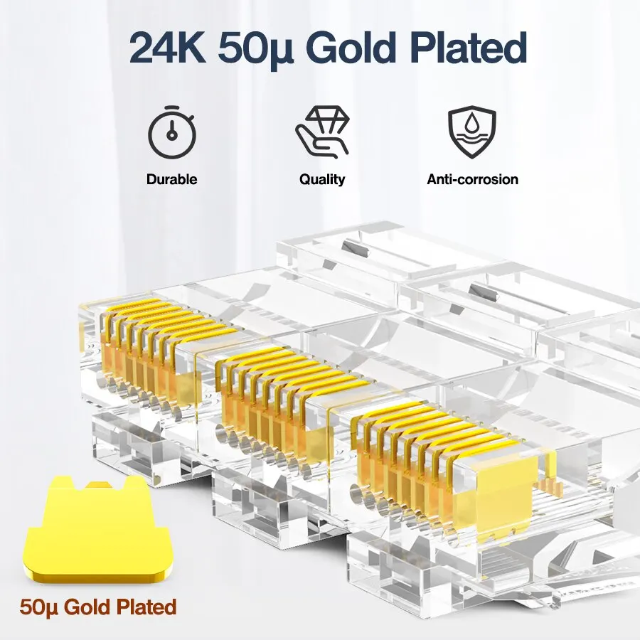 Conector RJ45 AMPCOM CAT5e 8P8C Chapado Oro Ethernet
