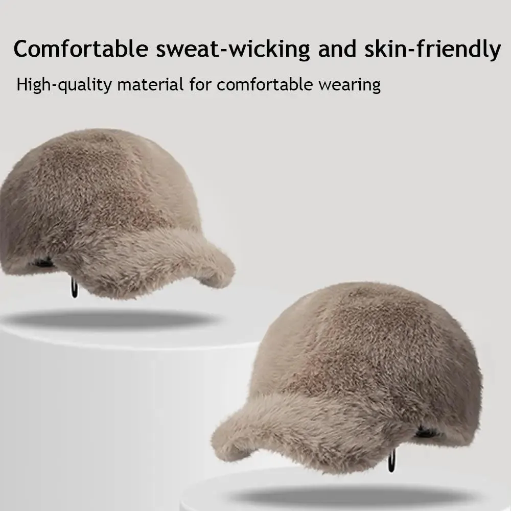 Gorra de béisbol de lujo a la moda, gorra de piel sintética esponjosa de Color sólido, sombrero ajustable grueso, ropa de invierno para exteriores - imagen 2