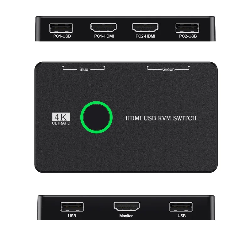 Conmutador KVM USB, caja de 2 puertos HDMI, USB 4K, conmutador HDMI para 2 ordenadores, compartir teclado, ratón, impresora, divisor USB Swltch, Windows y Mac