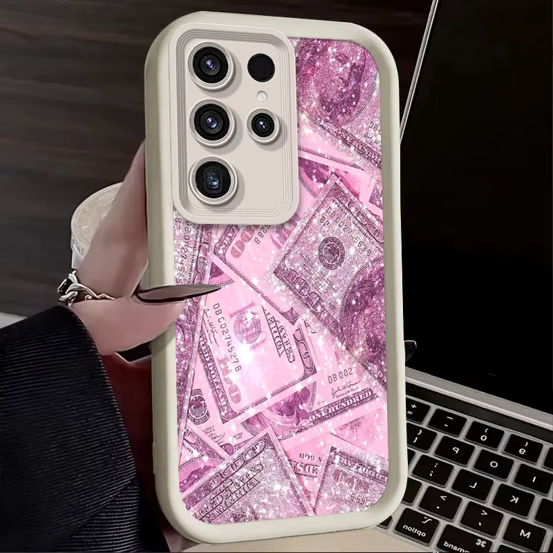 Funda blanda rosa brillante con billetes de dólar para Samsung Galaxy S24 S23 S25 Ultra S22 S21 Plus FE A56 A36 A26 A16 A06 A15 A25 A35 A55 5G - imagen 4