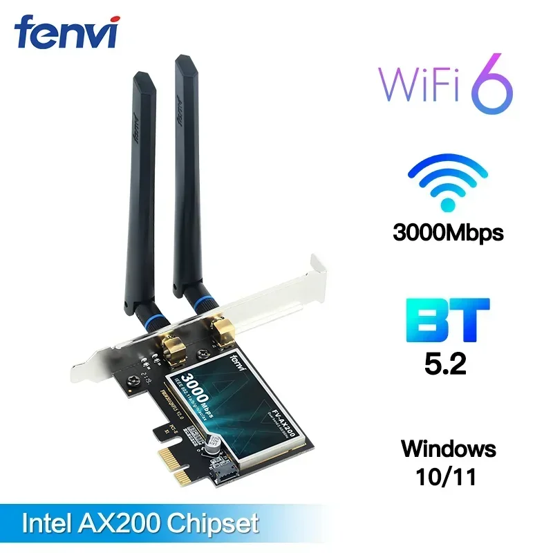 Tarjeta WiFi 6 AX200 PCIe - 2974Mbps, BT 5.2, 2.4/5 GHz Windows 10