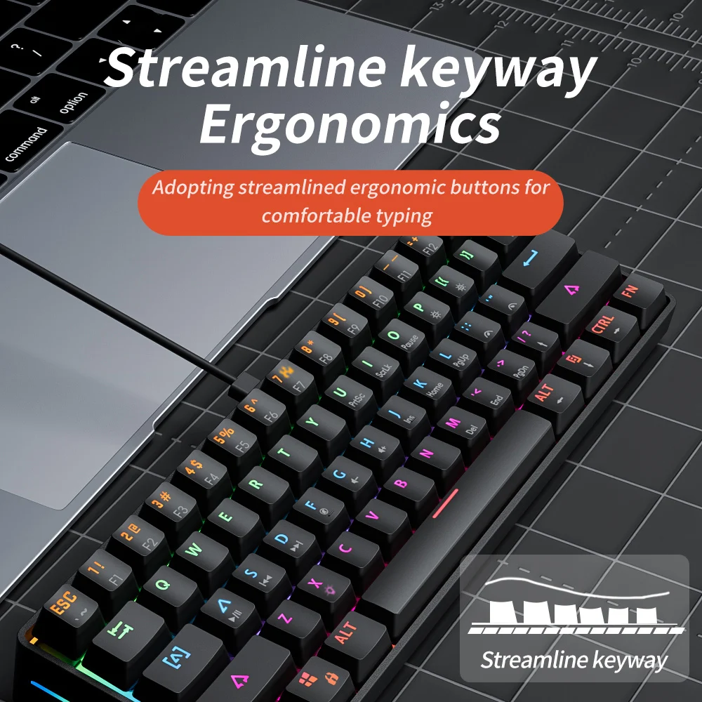 MUCAI MK61 USB Gaming Esports Teclado mecánico 61 teclas eje rojo Cable desmontable retroiluminación RGB intercambio en caliente - imagen 5