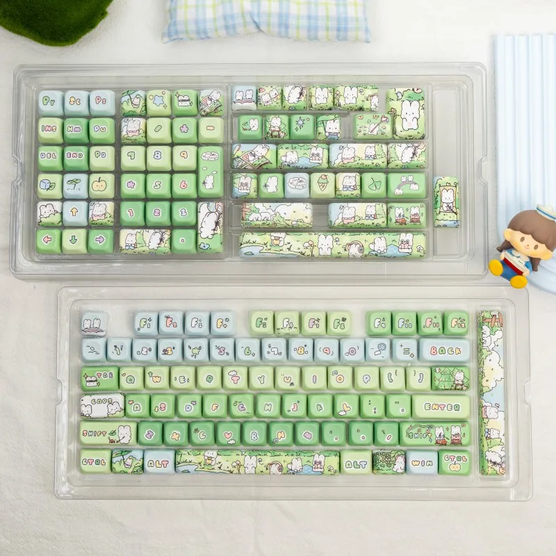 Teclas de oveja Miemie, teclas personalizadas con perfil de bola Moa, bonitas tapas de teclas de punto de Anime de dibujos animados verdes para regalo de teclado mecánico para juegos - imagen 5
