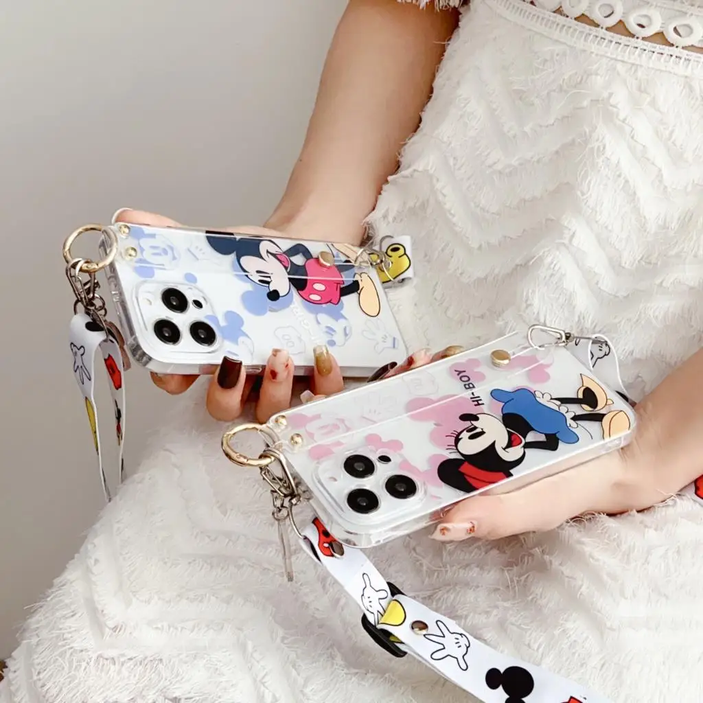 Funda de Minnie Mickey con adorno para Samsung Galaxy, correa de muñeca, S8, S9, S10, S20, S21, S22, S23 Plus, Ultra, S21FE, Note 9, 10, 20