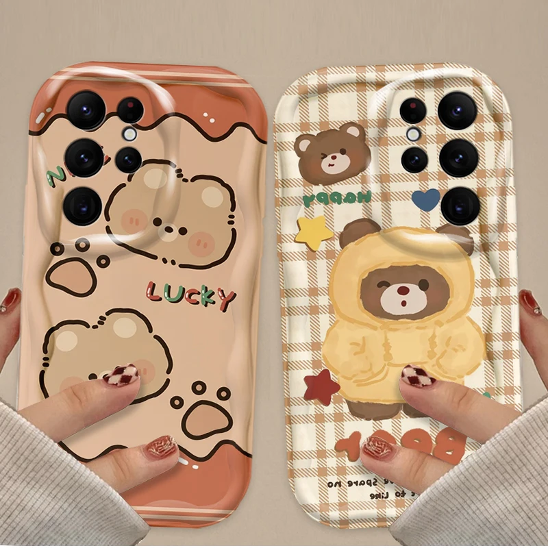 Encantadora funda de oso de café para Samsung Galaxy, S24 Ultra, S23, S22 Plus, S21, S20 FE, A25, A55, A35, A15, A16, A05, A05S, A06, silicona suave, Etui
