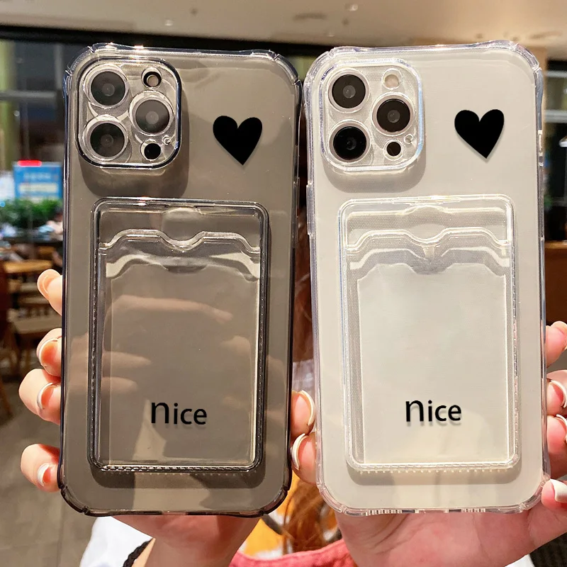 Funda de teléfono de silicona con tarjetero para iPhone 17 Pro Max Fundas iPhone 11 13 16 14 15 12 16E XR X Xs 7 8 Plus SE Love Heart Cover