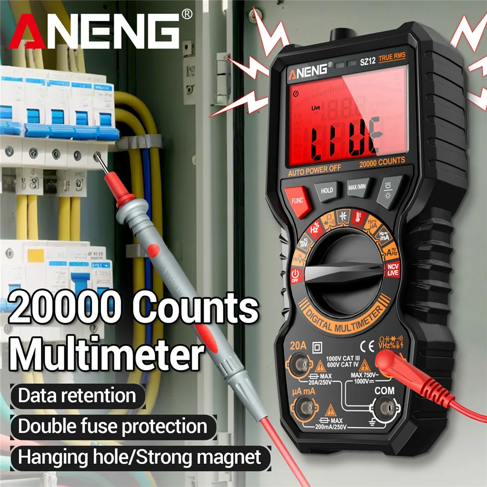 ANENG-multímetro SZ12 de 1000V, multímetro de corriente/voltaje, 20000 recuentos, 99% probador de ciclo de trabajo, 100MOhm, 20A, herramientas de inducción de 10MHz - imagen 4