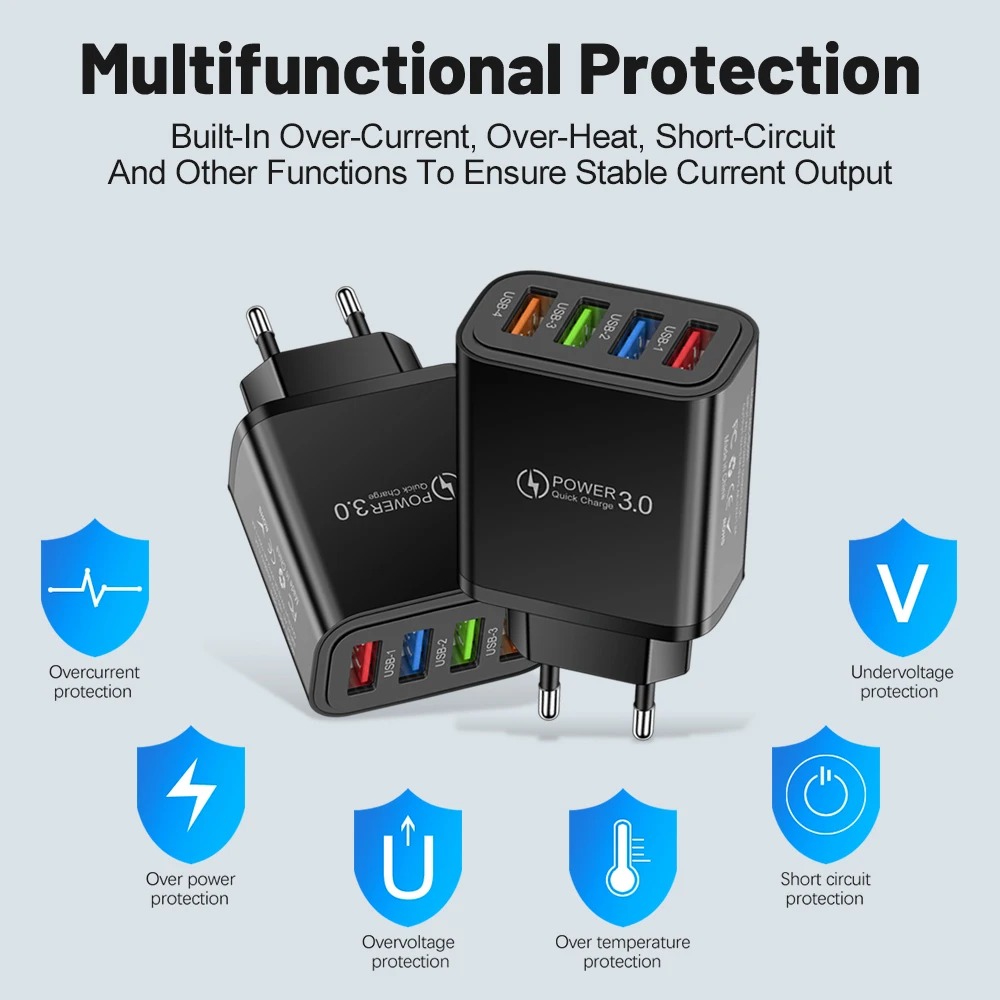 Cargador rápido USB 3.1A con múltiples puertos, cargador de pared 3,0, adaptador de cargador de teléfono para iPhone 15, 14, 13 Pro Max, Xiaomi, Samsung - imagen 3