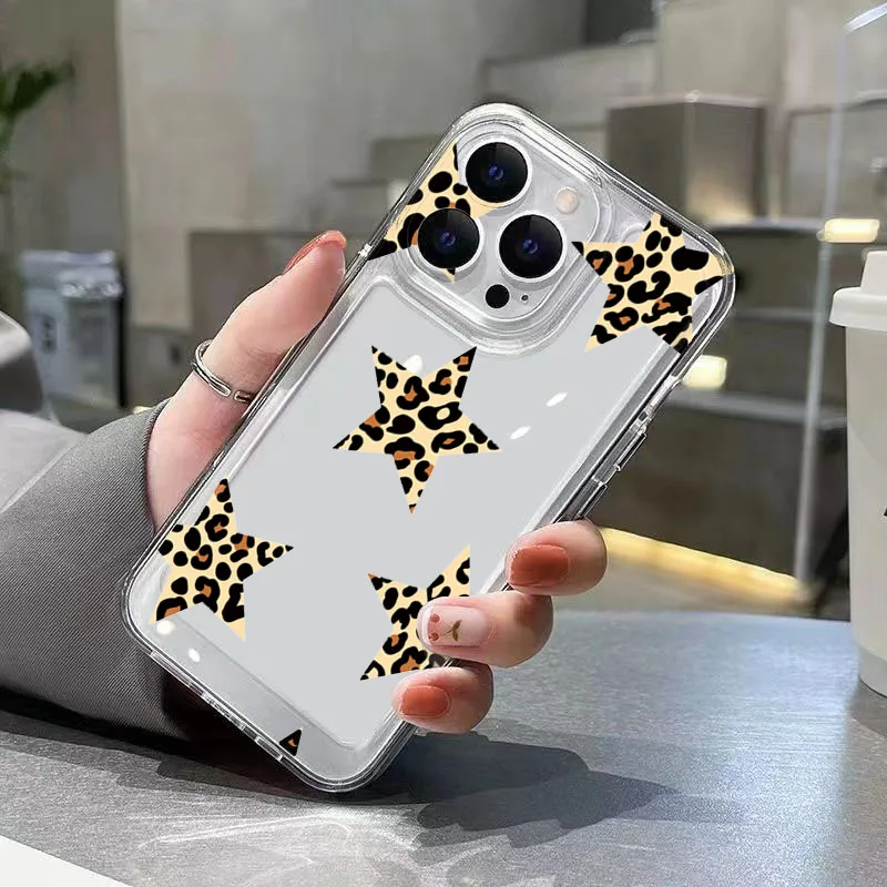Funda de teléfono con estampado de corazón y estrella con estampado de leopardo para Xiaomi Redmi Note 14 13 12 Pro Plus 5G 12S 11 10 Redmi 13 12 12C 13C 14C - imagen 3