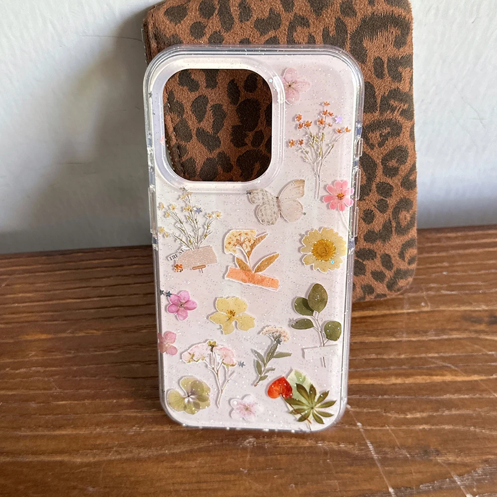 Funda de teléfono con flores secas reales prensadas bonitas para IPhone 16 15 14 Pro Max 13, funda suave para teléfono para Iphone 15 Pro, funda a prueba de golpes - imagen 3