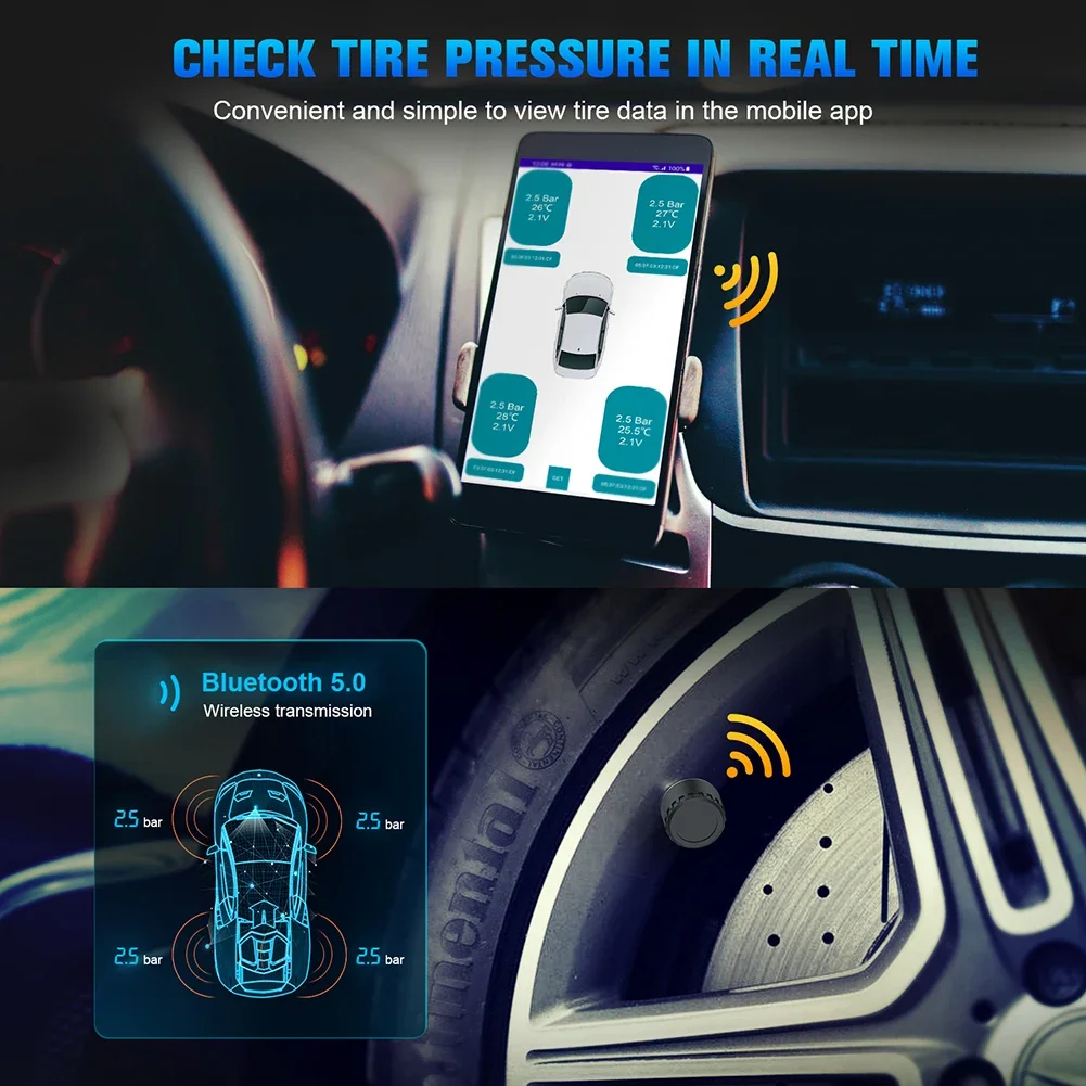 Sistema de control de presión de neumáticos TPMS para coche, pantalla de teléfono móvil con Bluetooth 5,0, Sensor de presión de neumáticos de motocicleta para Android - imagen 3