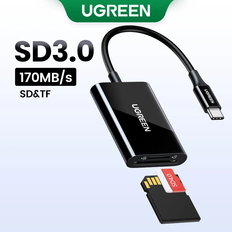 UGREEN Lector de tarjetas 170 MB/s USB-C a SD MicroSD TF Adaptador de tarjeta de memoria para computadora portátil PC Tipo-C OTG Teléfono Macbook Windows MacOS