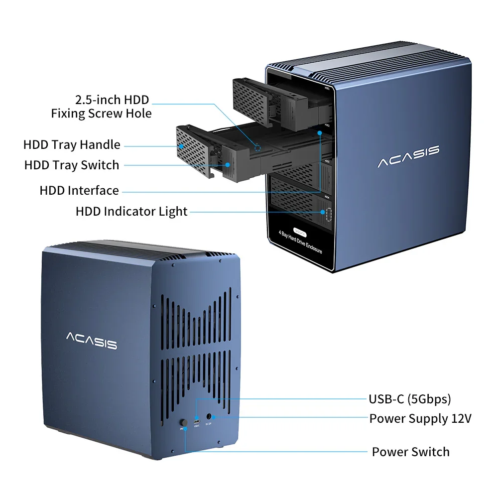 Acasis USB 3.0 4 bahías 3,5/2,5 pulgadas SATA/SAS HDD/SSD Estuche 72 TB para almacenamiento empresarial - imagen 3