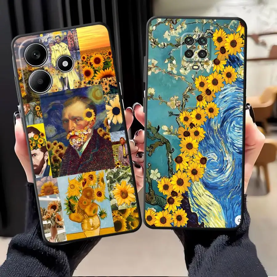 Funda para Xiaomi Redmi Note 11s 10S 9 10 11 12 Pro 13 14 Pro Plus 7 8 12s 9S funda negra suave para teléfono Van Gogh girasoles - imagen 3