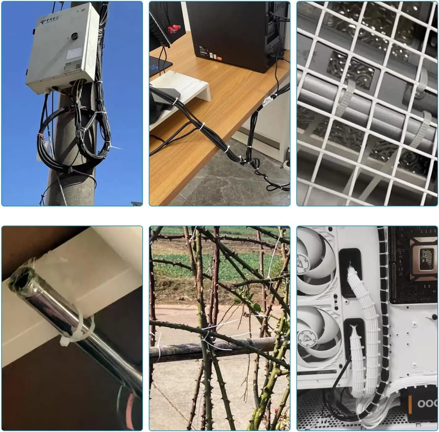 Amarre de nailon de plástico autoblocante, Correa blanca con cremallera, juego de bridas de nailon, 3x80/100/100/120, 4x150/200, bucle de anillo de sujeción, 300 piezas - imagen 5