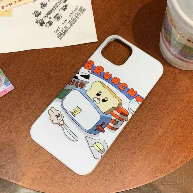 Funda de teléfono creativa coreana con pan tostado para iPhone 16 15 14 13 12 11 Pro Max XS XR XSMax 6 7 8 Plus, cubierta dura HD brillante para PC - imagen 2