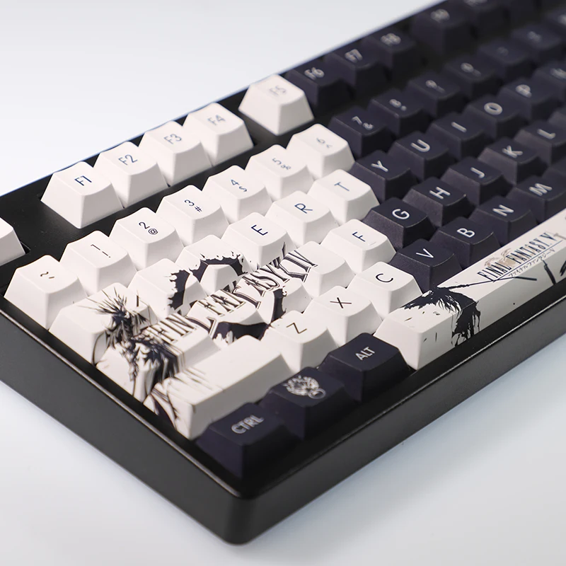 Teclas PBT con temática de Final Fantasy, teclado mecánico minimalista negro FF14, perfil de cereza, 108 teclas, teclas de Anime - imagen 4