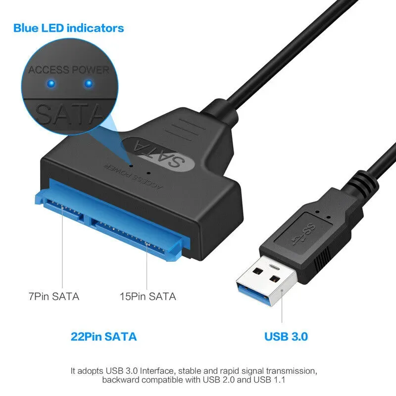 Cable SATA a USB 3,0/2,0/tipo C de hasta 6 Gbps para disco duro externo HDD SSD de 2,5 pulgadas, adaptador SATA 3 de 22 pines USB a Sata III - imagen 5
