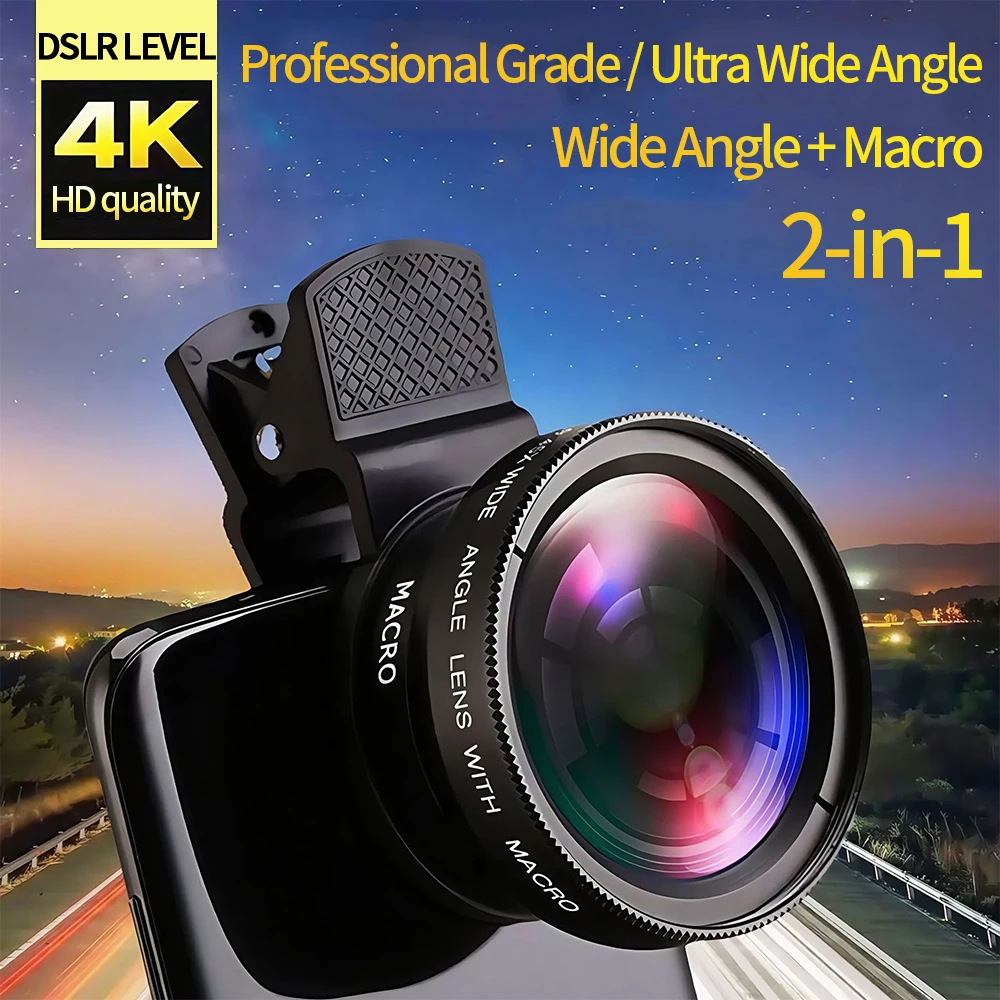 Clip de lente Universal 2 en 1, lente de teléfono móvil profesional de 37mm, 0,45x49Uv, lente súper gran angular + Macro HD para iPhone y Android - imagen 4
