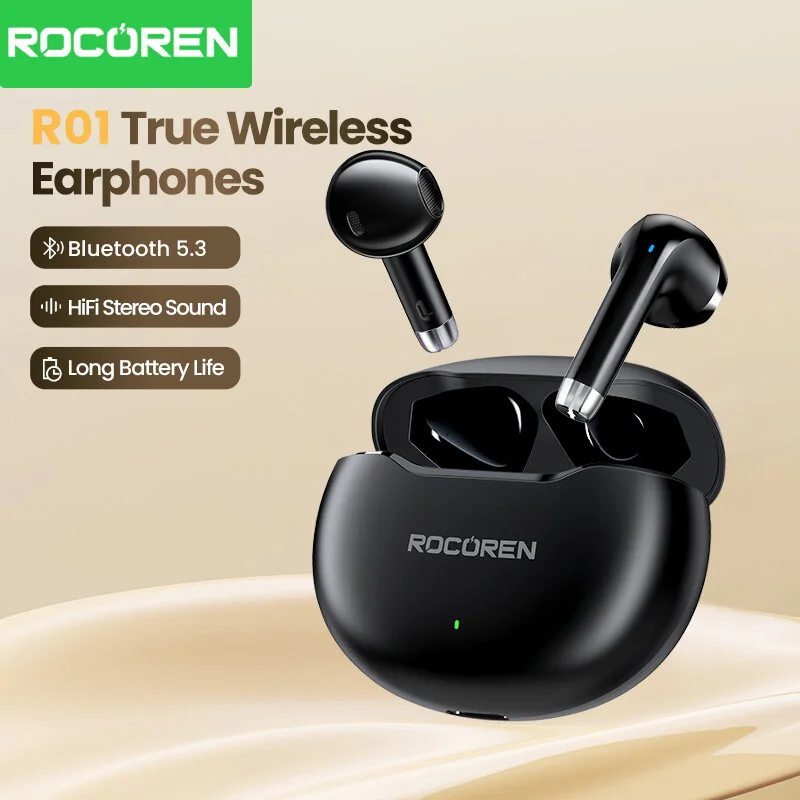 Rocoren Mini auricular inalámbrico Bluetooth R01 TWS Bluetooth 5,3 auriculares intrauditivos con Control táctil auriculares deportivos para juegos