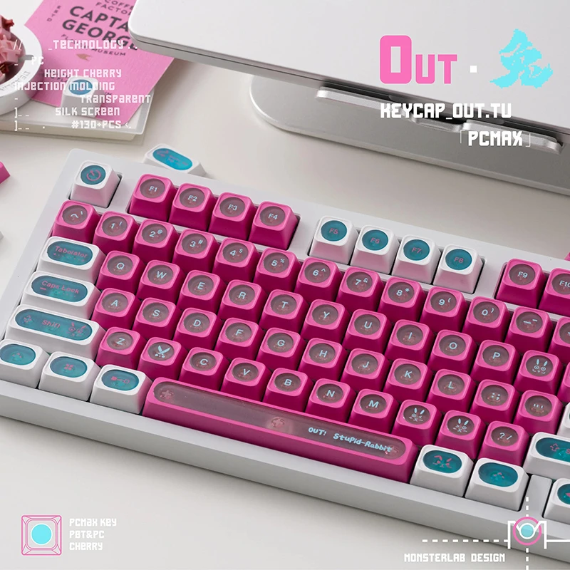 Juego de teclas transparentes de conejo rosa, teclas de perfil de cereza de sublimación PBT para teclado mecánico, bonitas tapas de teclado personalizadas - imagen 5