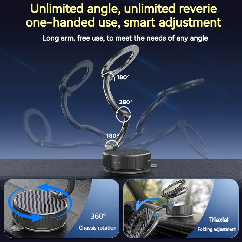 Soporte de ventosa magnética para coche, ángulo ajustable plegable en forma de S para teléfonos, rotación de 360 grados, soporte para salpicadero de escritorio, uso en viajes en casa - imagen 4