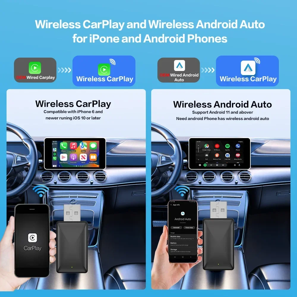 Adaptador inalámbrico Carplay Android para coche, herramientas de sistemas inteligentes, accesorios para coches, adaptador inalámbrico Carplay con cable - imagen 2