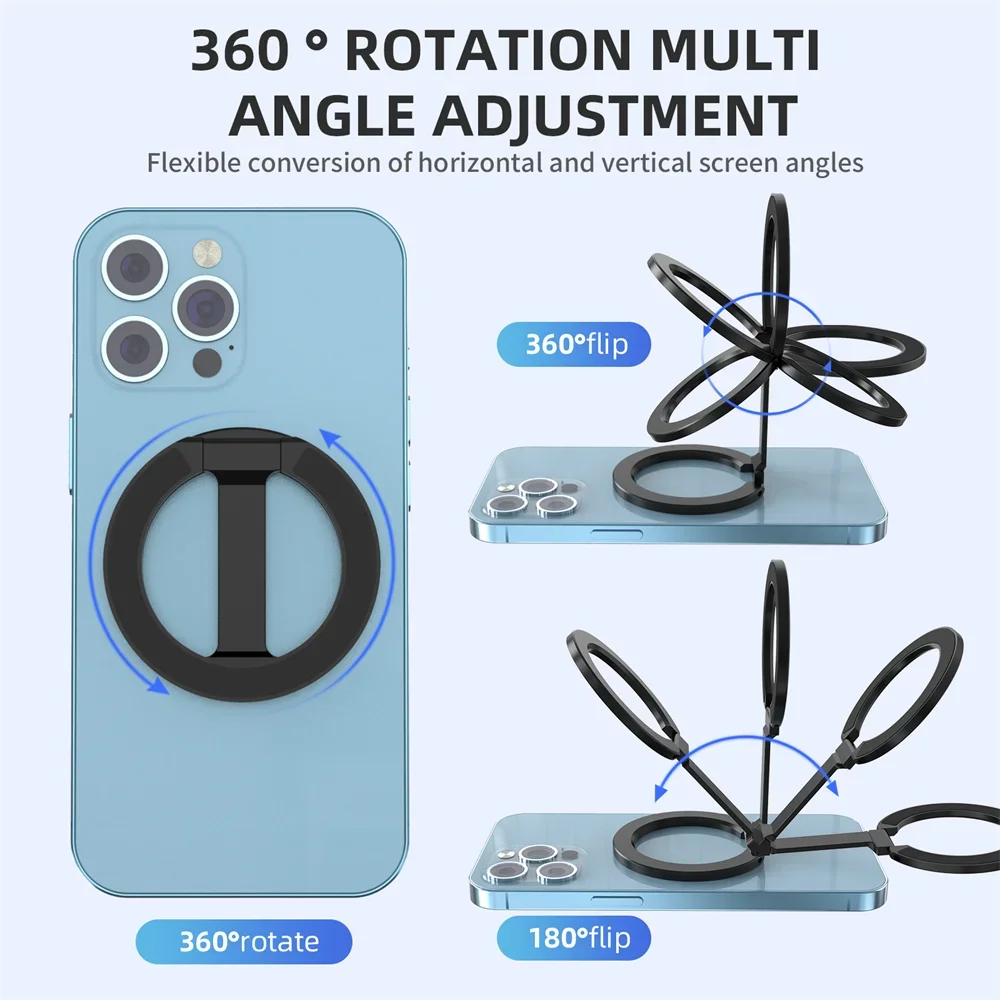 Soporte para teléfono Pro 360 Magsafe para Iphone 12-14-montaje giratorio y abatible magnético de doble cara, base de escritorio plegable de aleación de aluminio - imagen 4